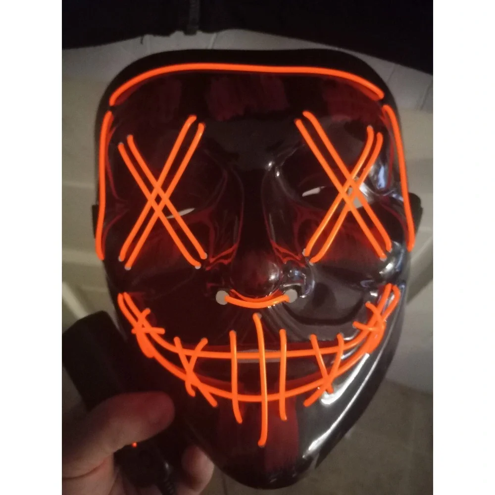 Halloween LED Glow Mask Lot Of 2 EL Wire Light Up The Purge Movie Costume